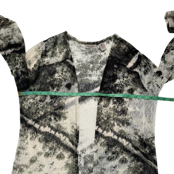 CHICOS EASYWEAR Green Black Tan Abstract Open Mesh Cardigan Sz Small (0) Womens - Picture 7 of 9